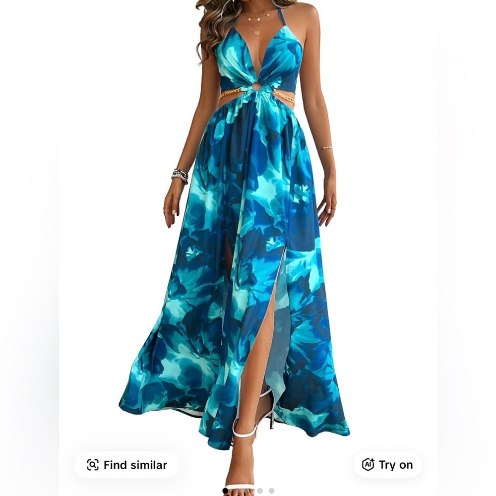 Vibrant Blue Floral Maxi Dress